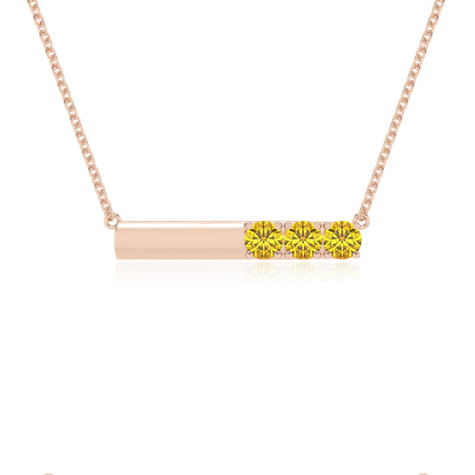 lab grown yellow-sapphire round bar v-bale necklaces in rose gold