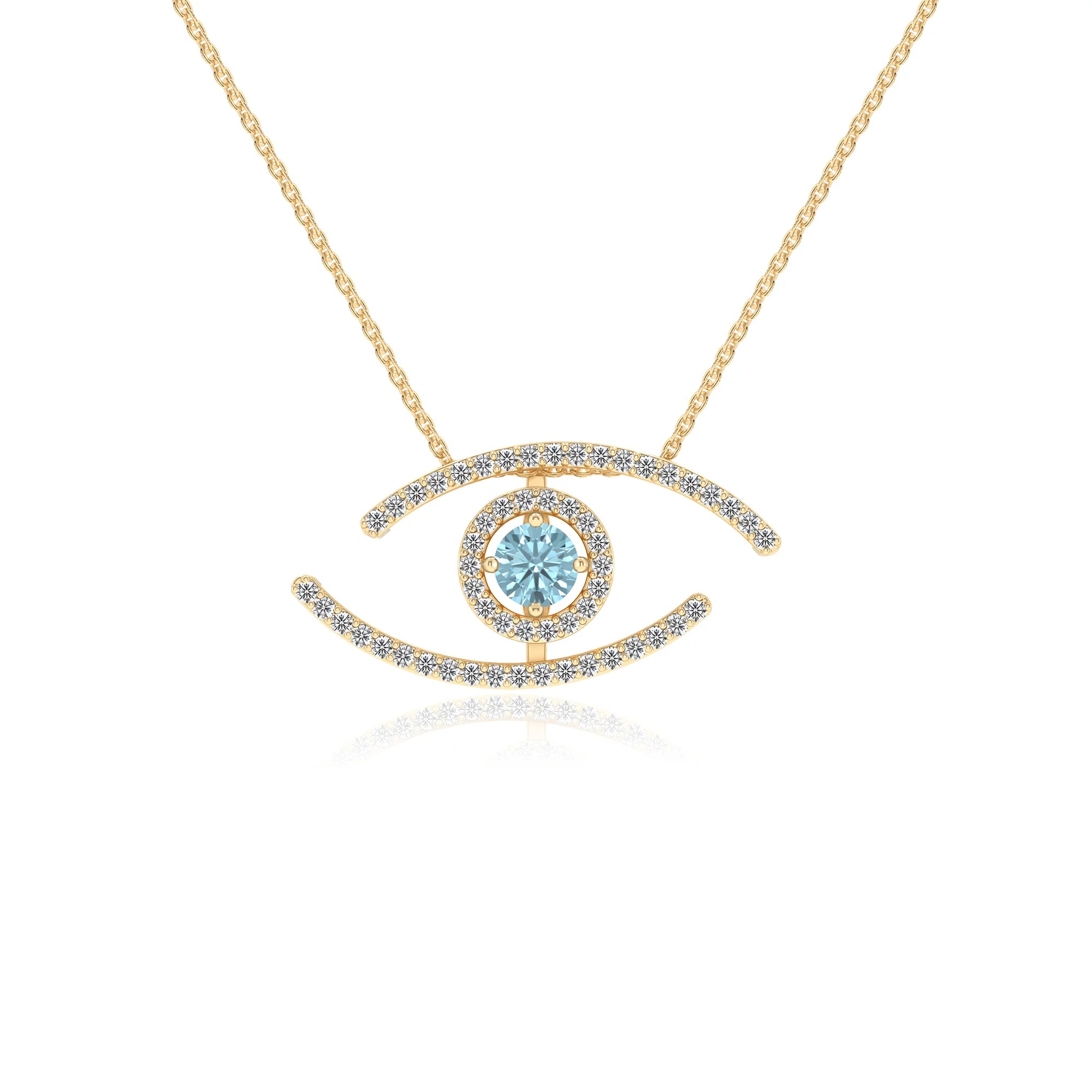 lab grown aquamarine round solitaire necklaces in yellow gold