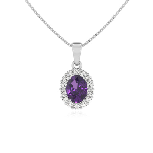 lab grown amethyst oval solitaire necklaces in white gold