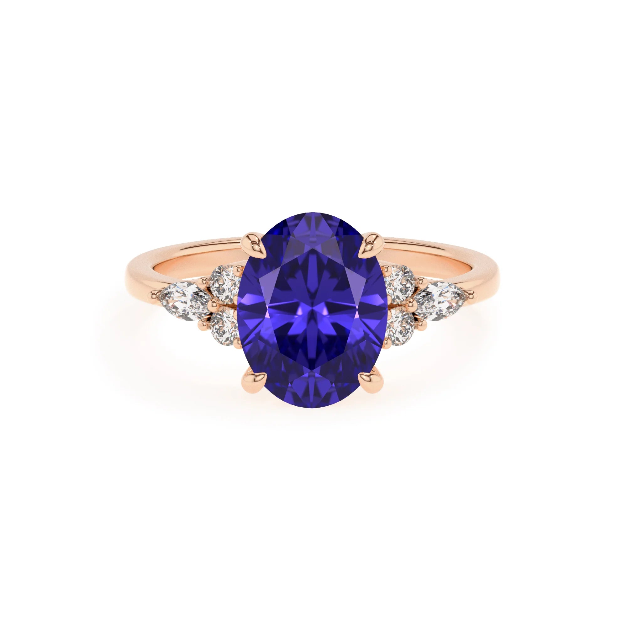 lab grown tanzanite oval solitaire rings in rose gold