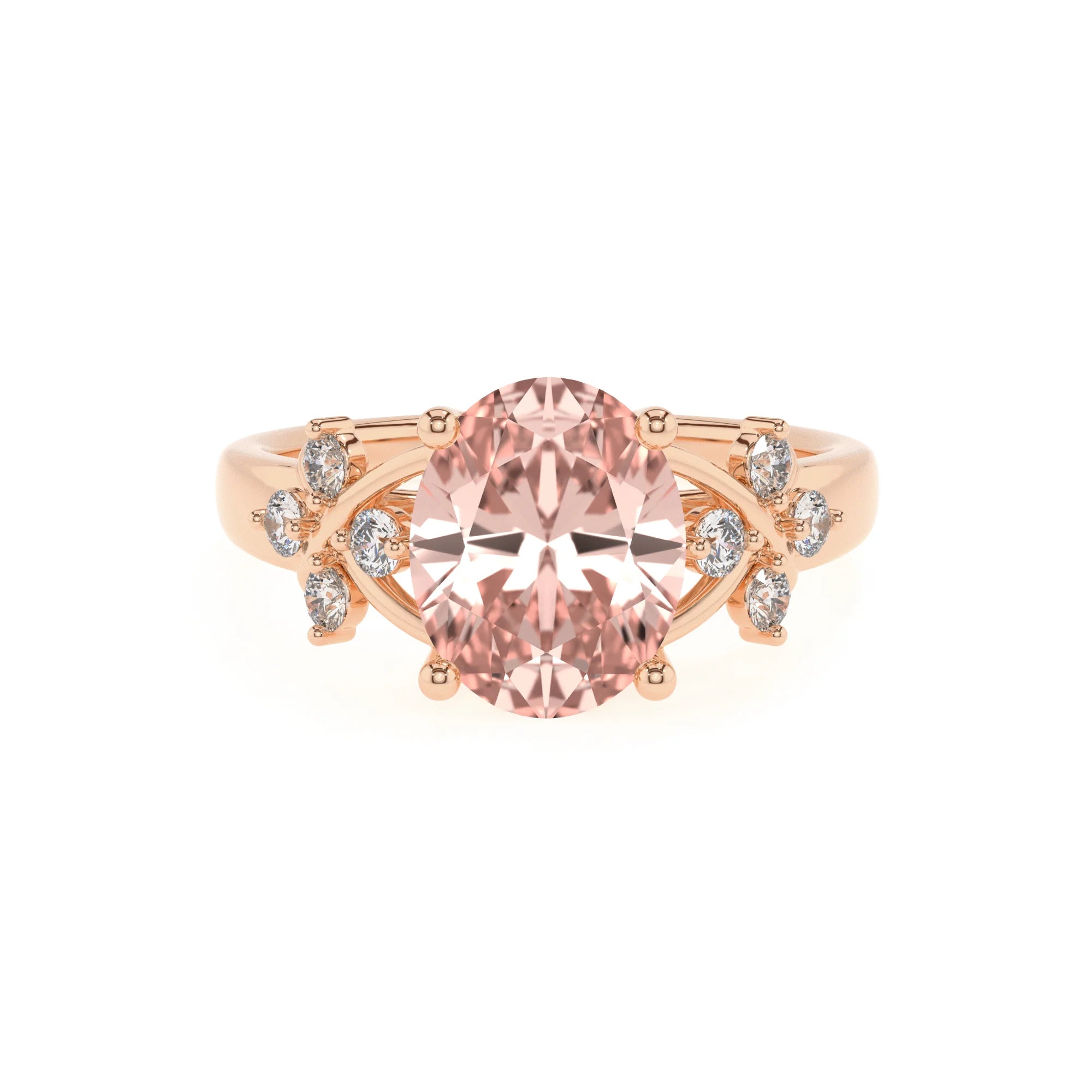 lab grown morganite oval solitaire rings in rose gold
