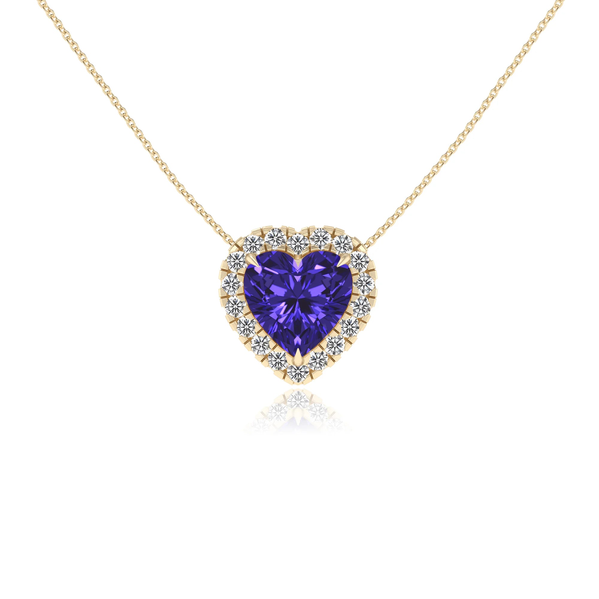 lab grown tanzanite heart solitaire necklaces in yellow gold