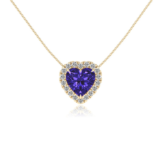 lab grown tanzanite heart solitaire necklaces in yellow gold