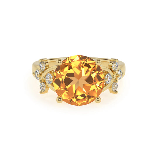 lab grown citrine round solitaire rings in yellow gold