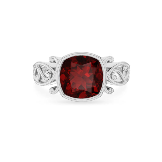 natural garnet cushion solitaire rings in platinum