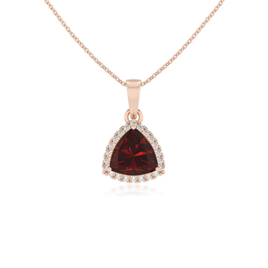 natural garnet trillion solitaire necklaces in rose gold