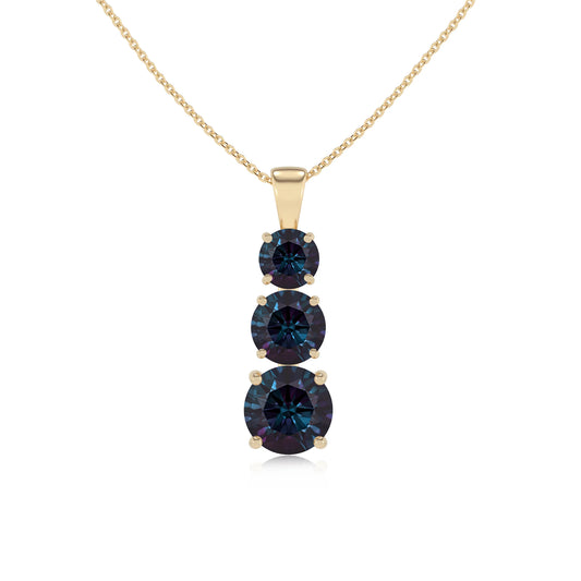 lab grown alexandrite round bar v-bale necklaces in yellow gold