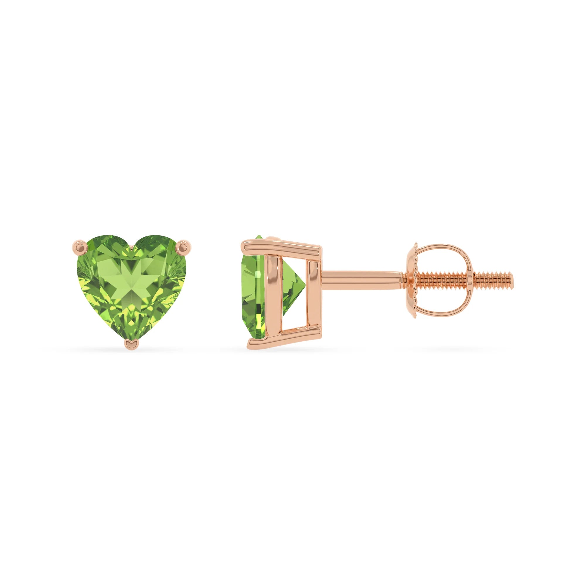 natural peridot heart stud earrings in rose gold