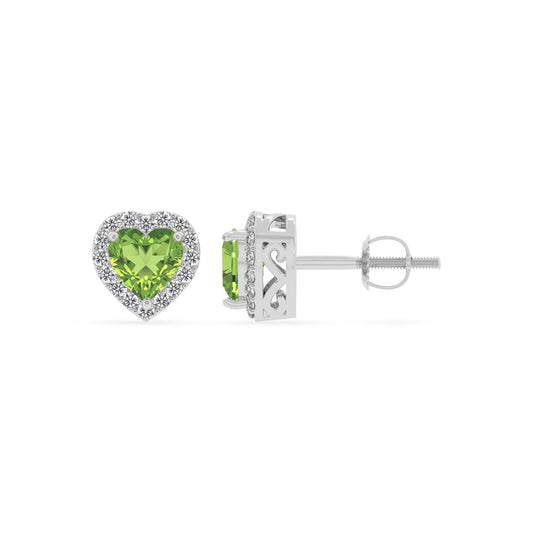 natural peridot heart stud earrings in white gold