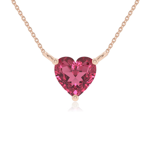 lab grown pink-tourmaline heart solitaire necklaces in rose gold