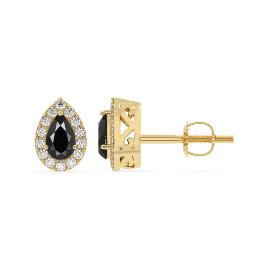 natural black onyx pear stud earrings in yellow gold