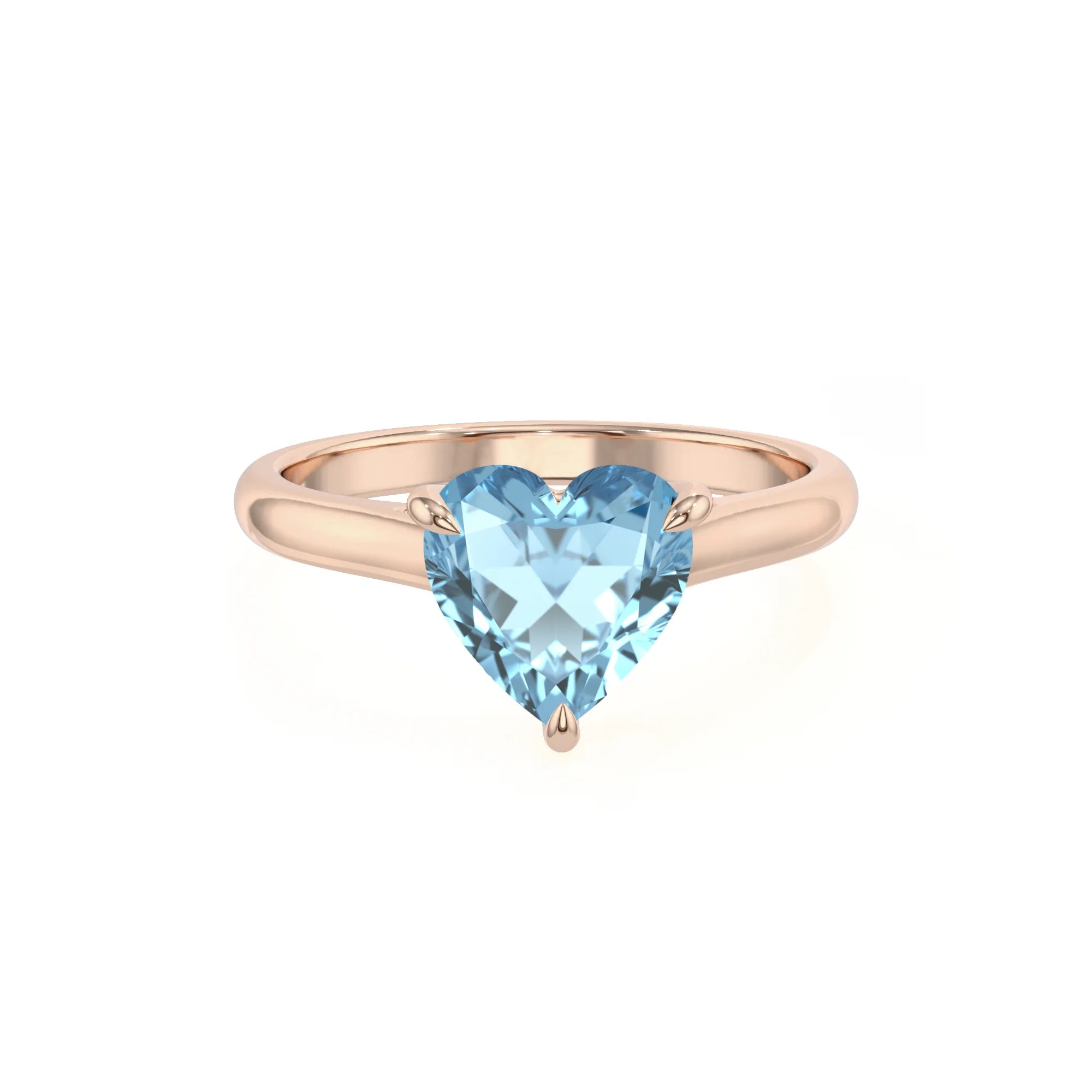 lab grown aquamarine heart solitaire rings in rose gold