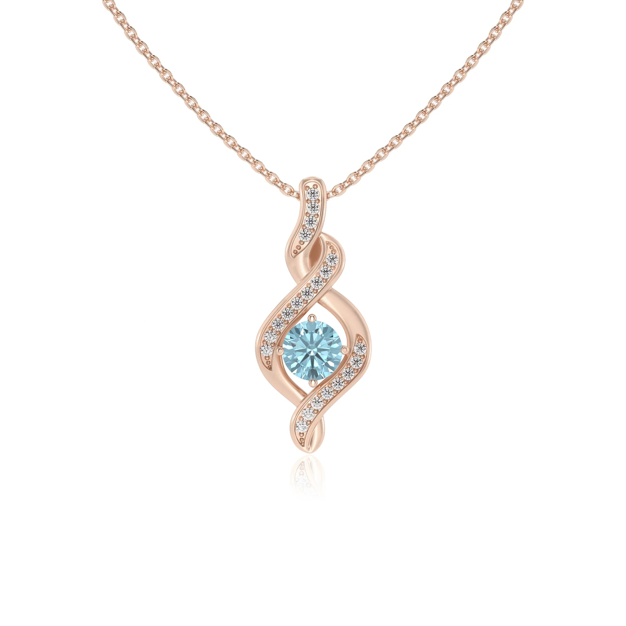 lab grown aquamarine round solitaire necklaces in rose gold
