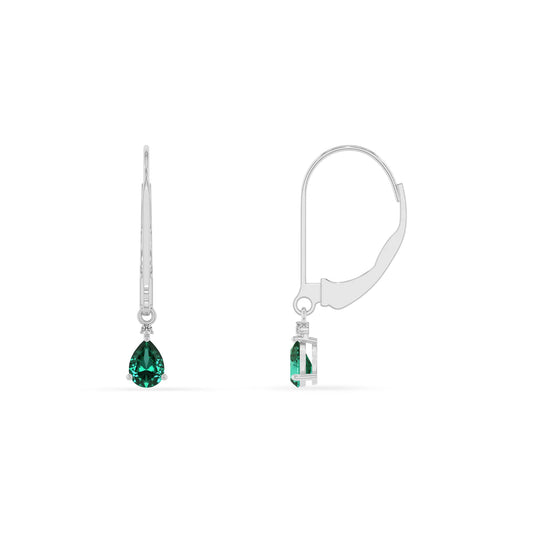 lab grown emerald pear drop earrings in white gold