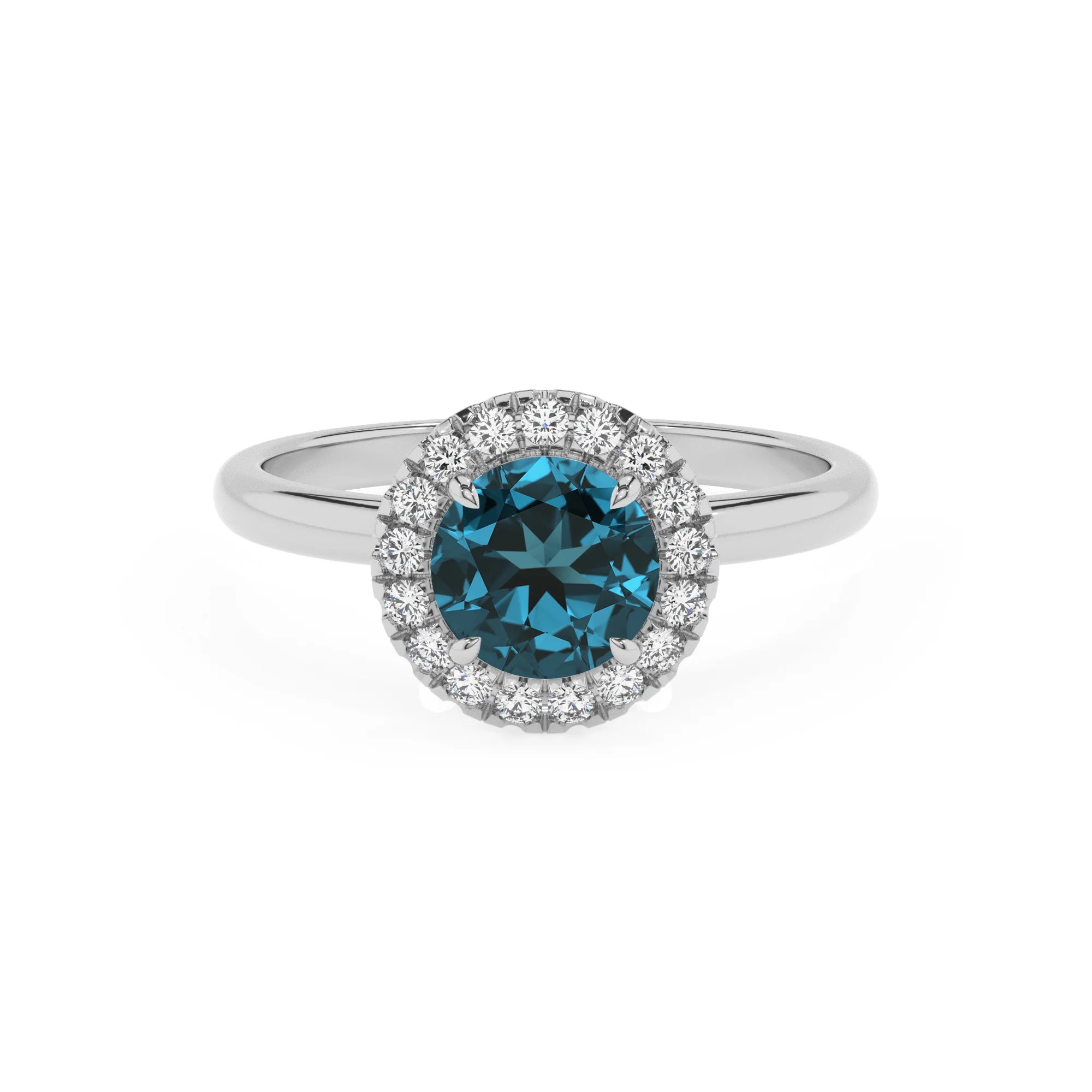 natural london-blue-topaz round solitaire rings in platinum