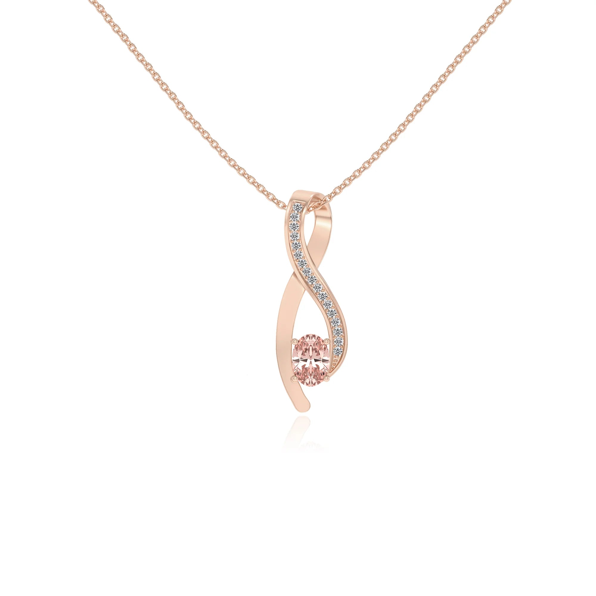 lab grown morganite oval solitaire necklaces in rose gold