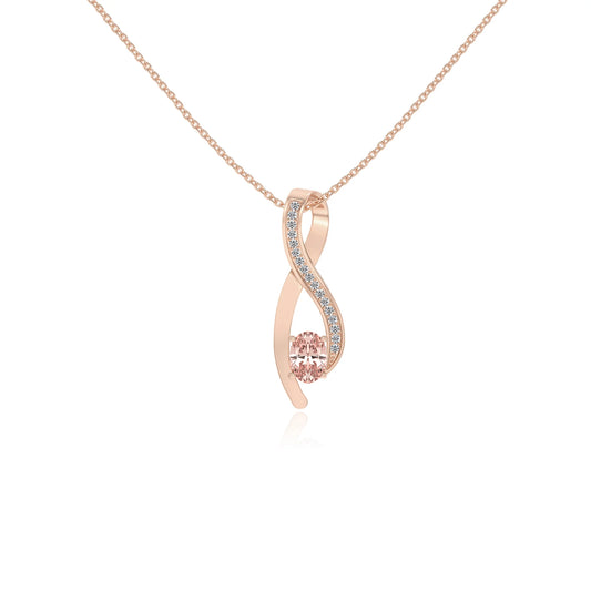 lab grown morganite oval solitaire necklaces in rose gold