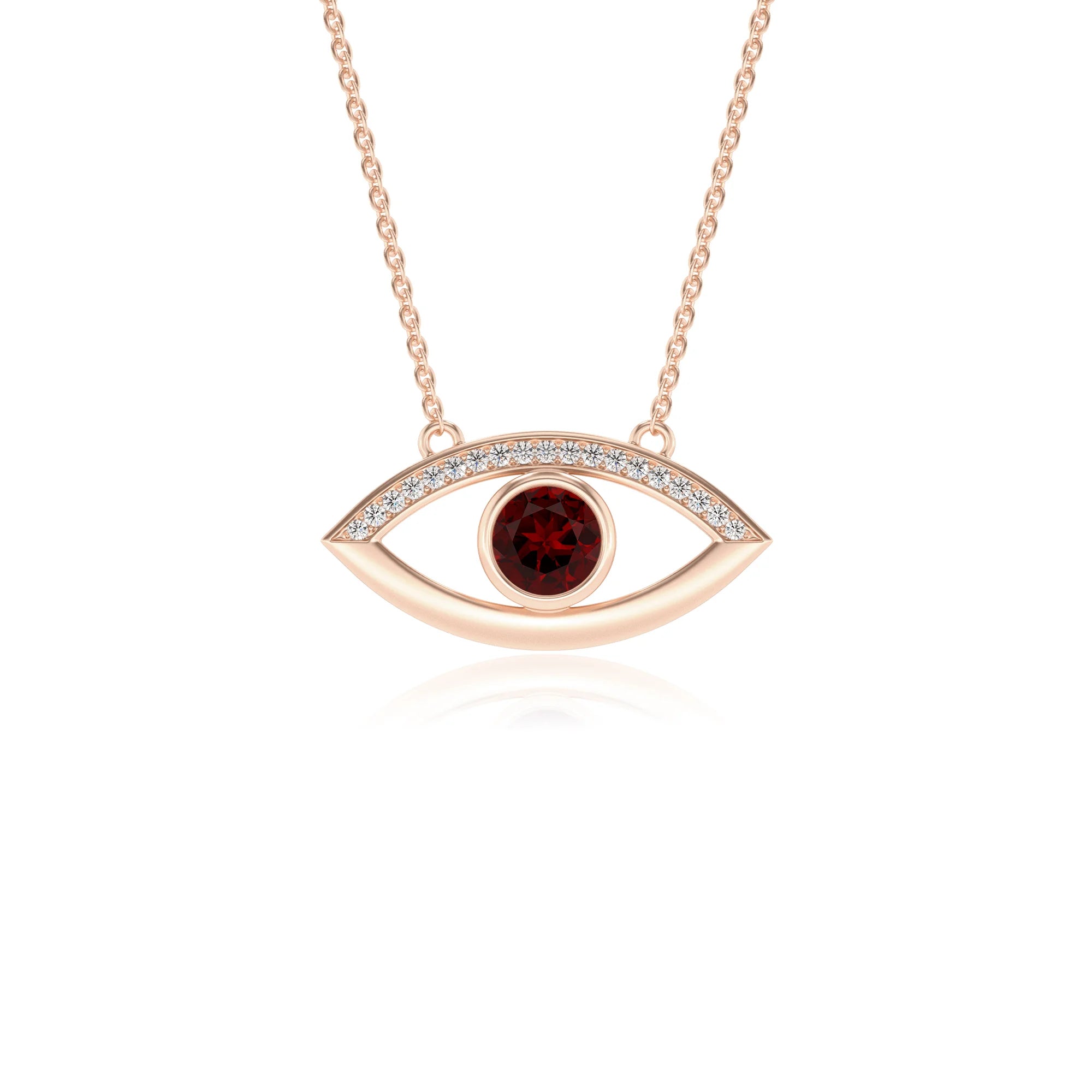 natural garnet round solitaire necklaces in rose gold
