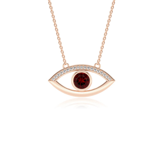 natural garnet round solitaire necklaces in rose gold