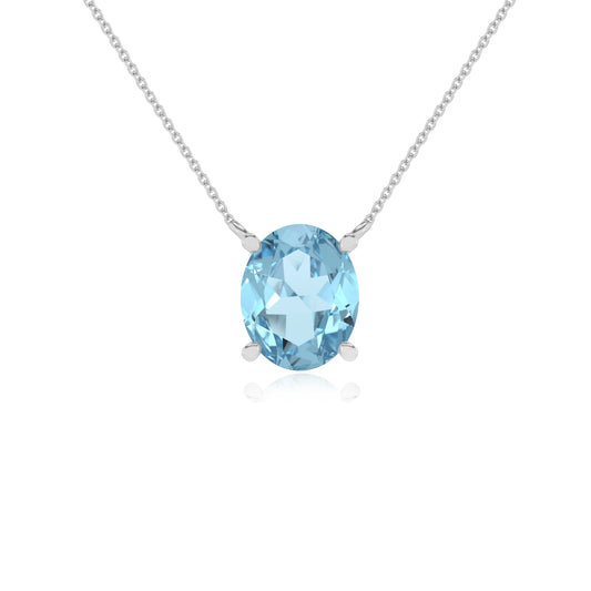 lab grown aquamarine oval solitaire necklaces in platinum