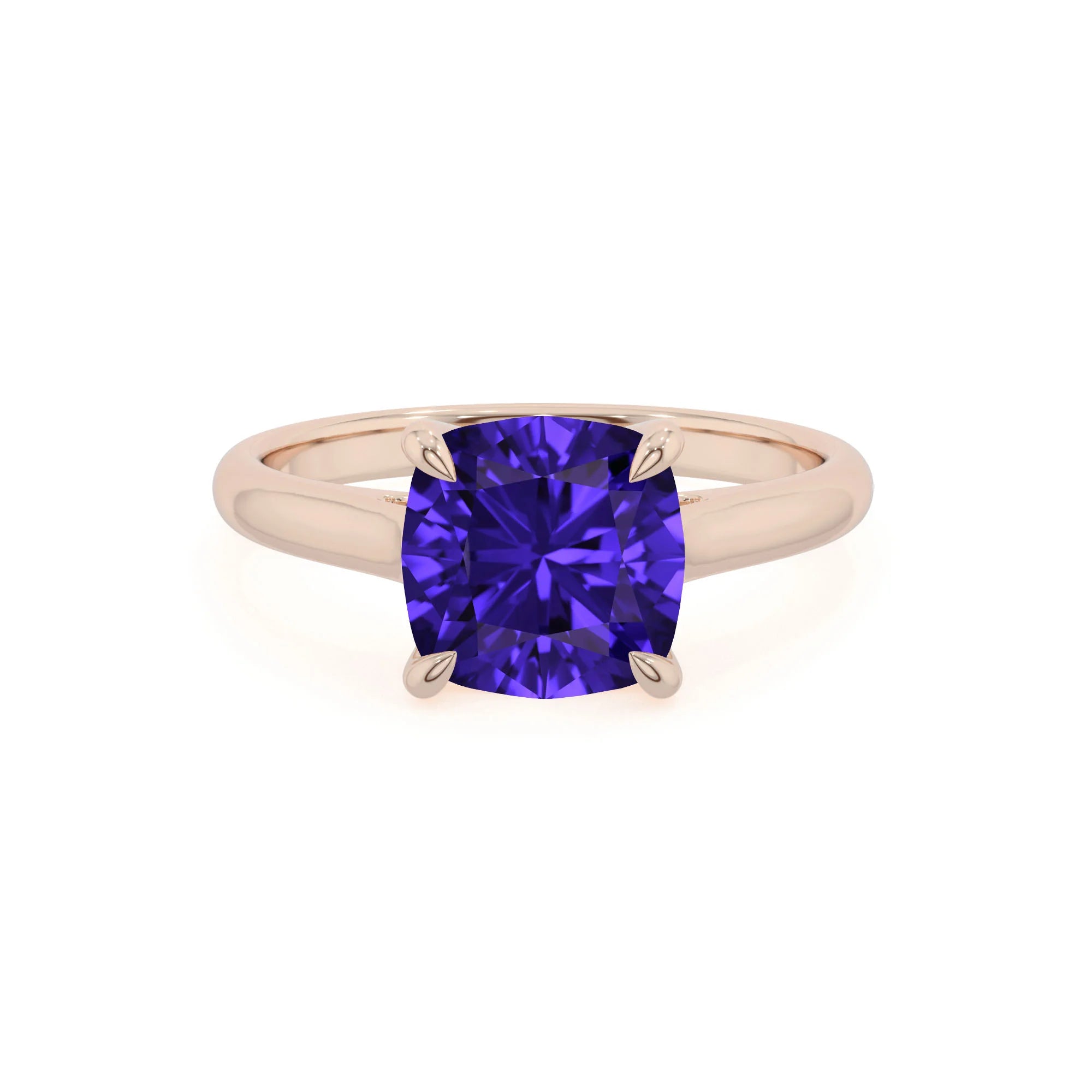 lab grown tanzanite cushion solitaire rings in rose gold