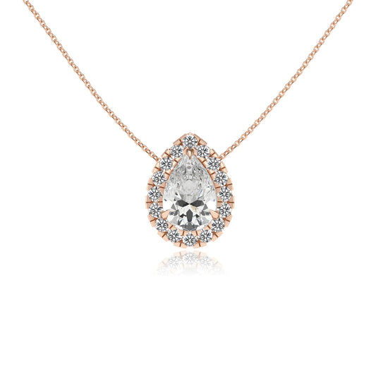 lab grown moissanite pear solitaire necklaces in rose gold