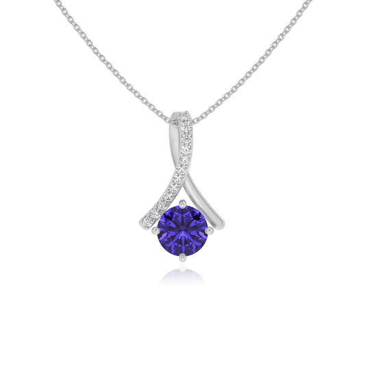 lab grown tanzanite round solitaire necklaces in white gold