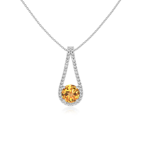 lab grown citrine round solitaire v-bale necklaces in platinum