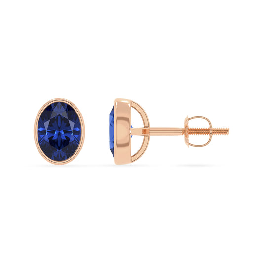 lab grown blue sapphire oval stud earrings in rose gold