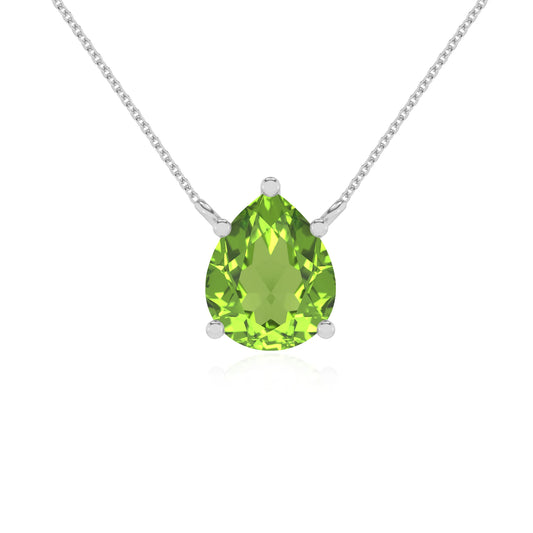 natural peridot pear solitaire necklaces in platinum