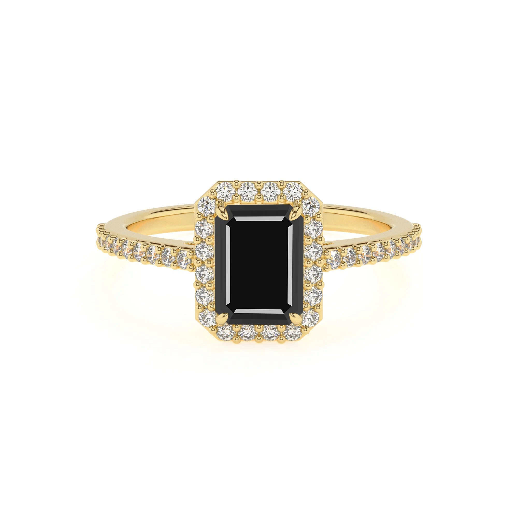 natural black-onyx emerald cut solitaire rings in yellow gold