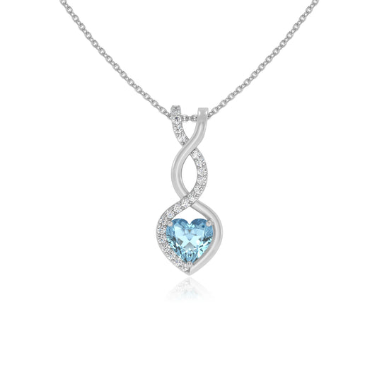 lab grown aquamarine heart infinity necklaces in white gold
