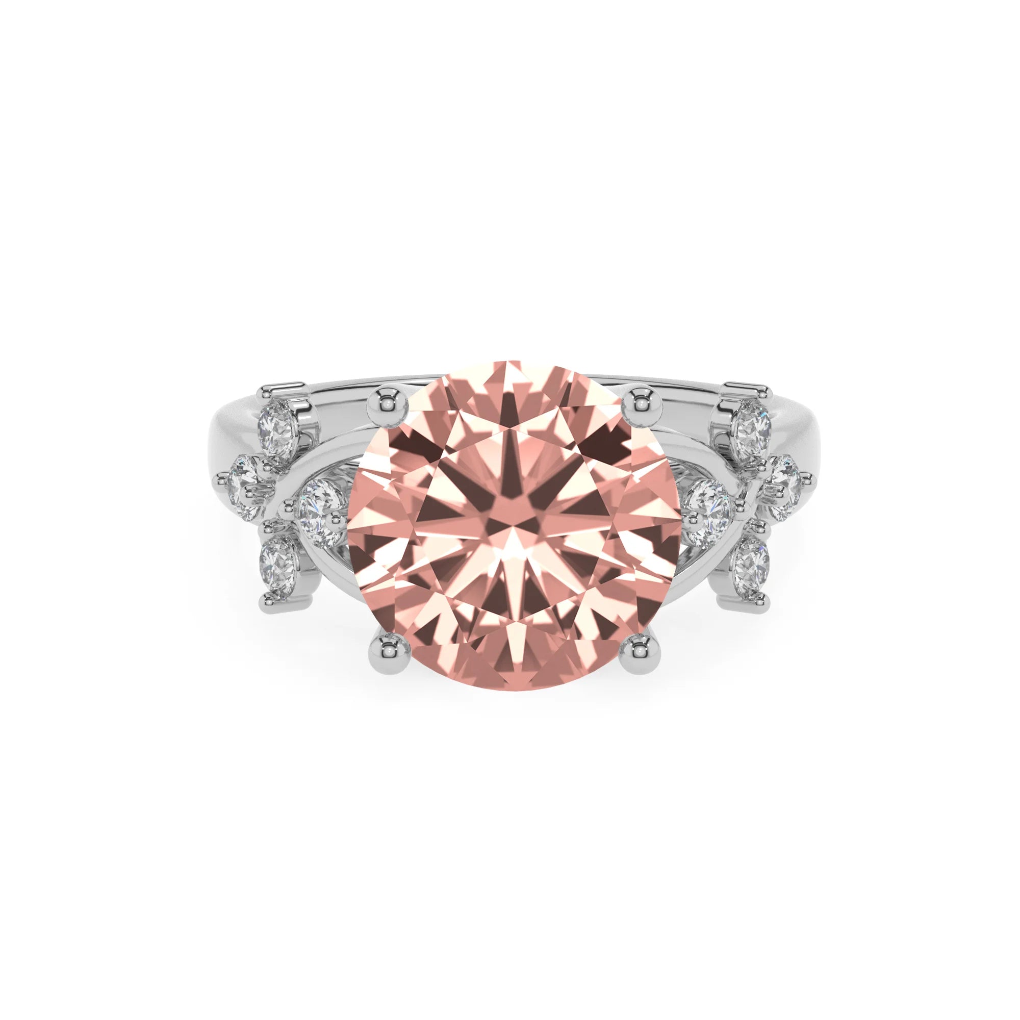 lab grown morganite round solitaire rings in sterling silver