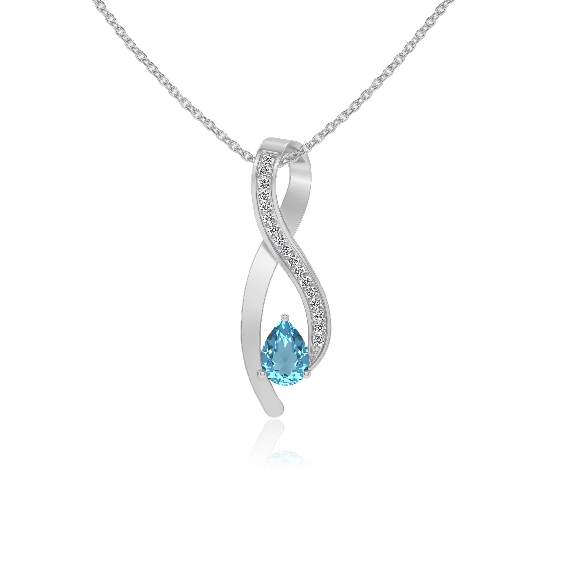 natural swiss-blue-topaz pear solitaire necklaces in sterling silver