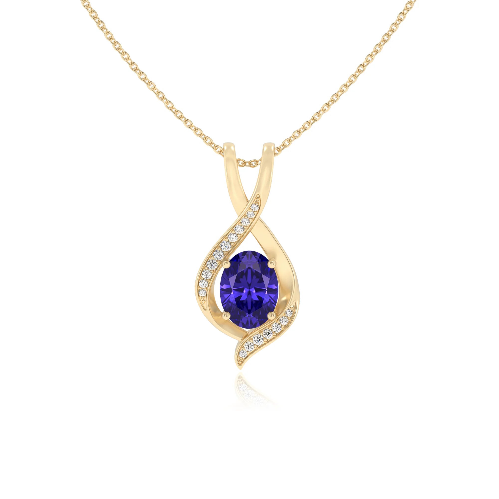 lab grown tanzanite oval solitaire necklaces in yellow gold