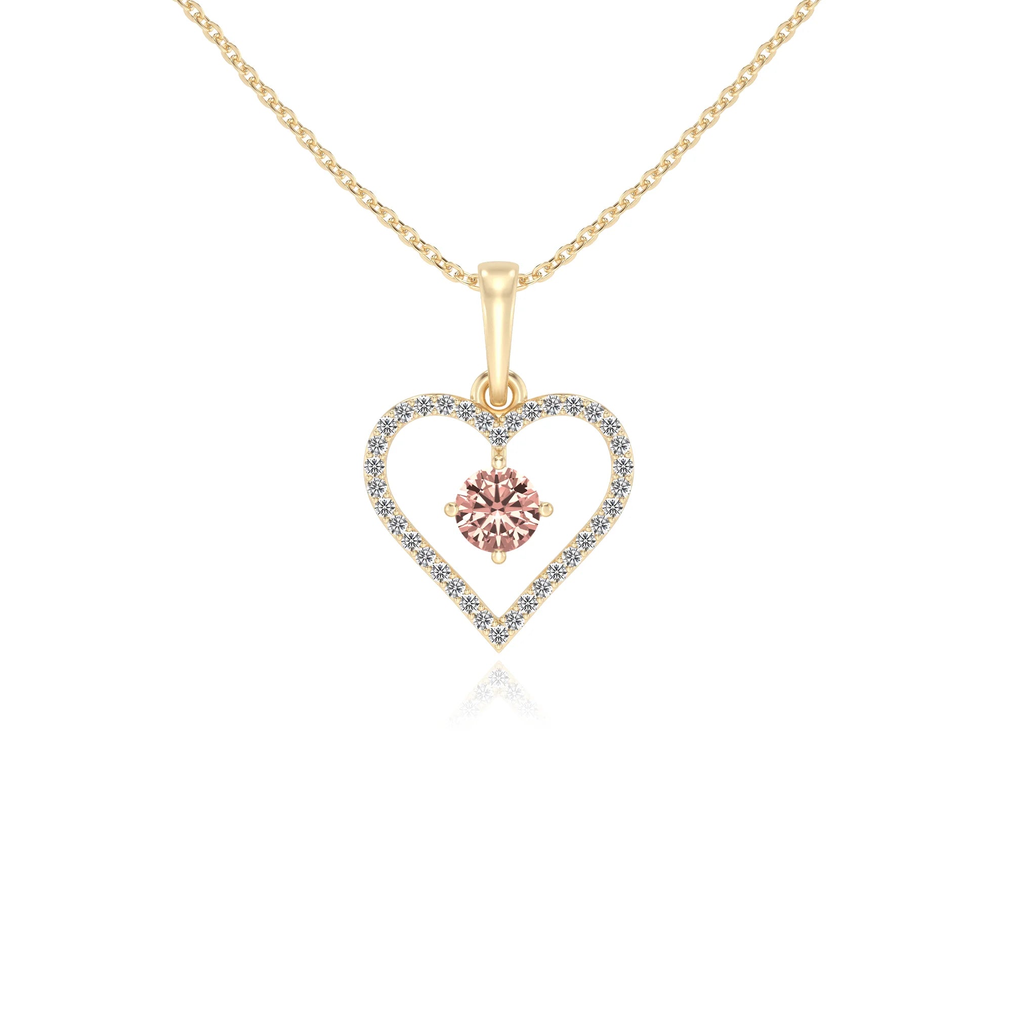 lab grown morganite round infinity necklaces in yellow gold