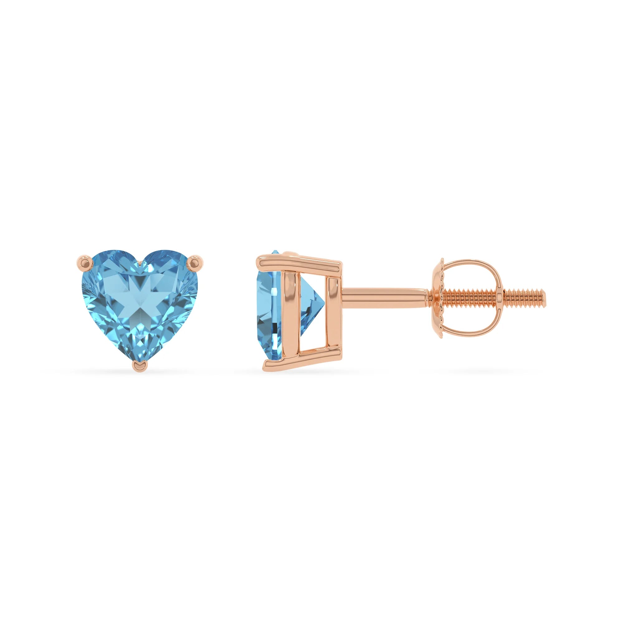 natural swiss blue topaz heart stud earrings in rose gold