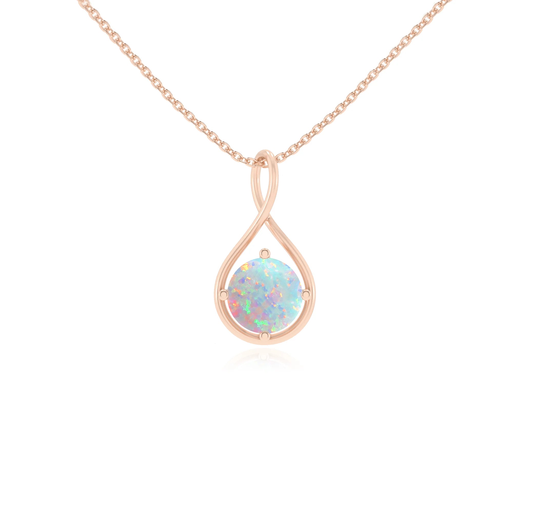 lab grown opal round solitaire necklaces in rose gold