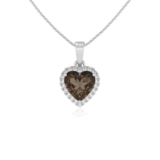 natural smoky-quartz heart solitaire necklaces in platinum