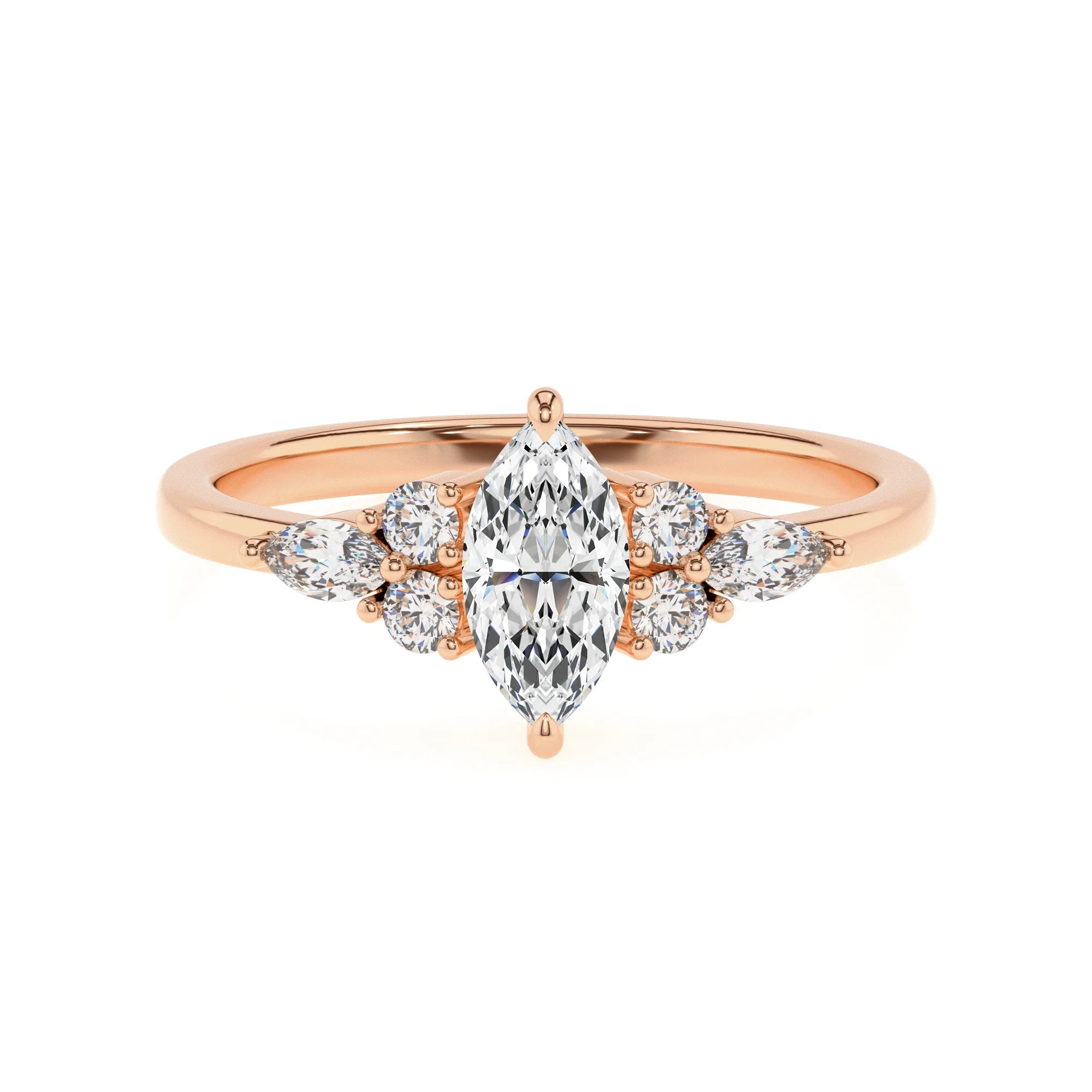 lab grown moissanite marquise solitaire rings in rose gold