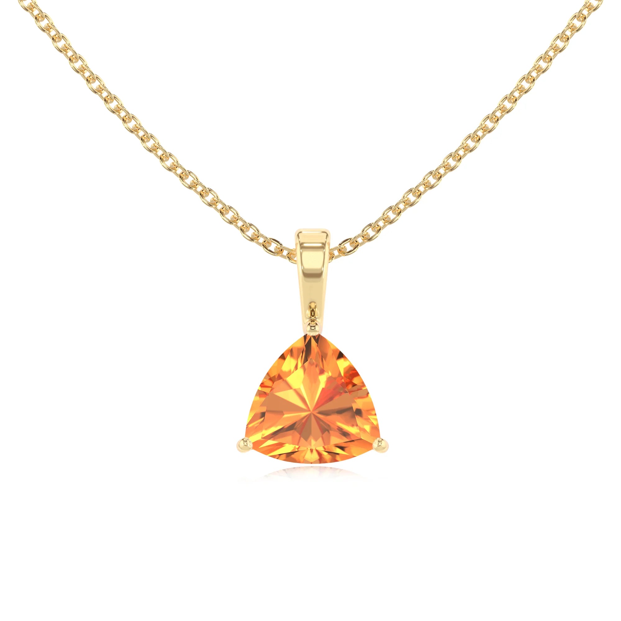 lab grown citrine trillion solitaire necklaces in yellow gold