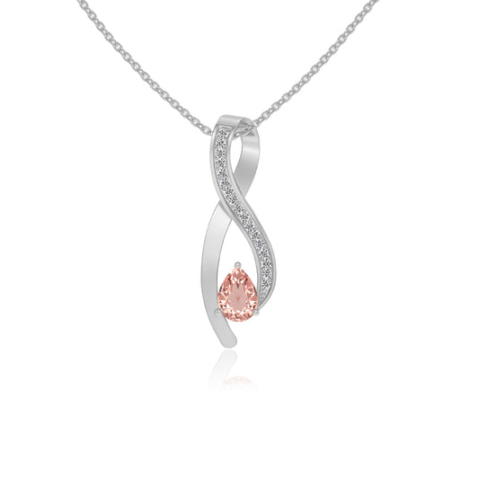 lab grown morganite pear solitaire necklaces in sterling silver