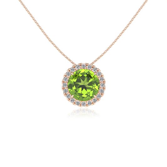 natural peridot round solitaire necklaces in rose gold