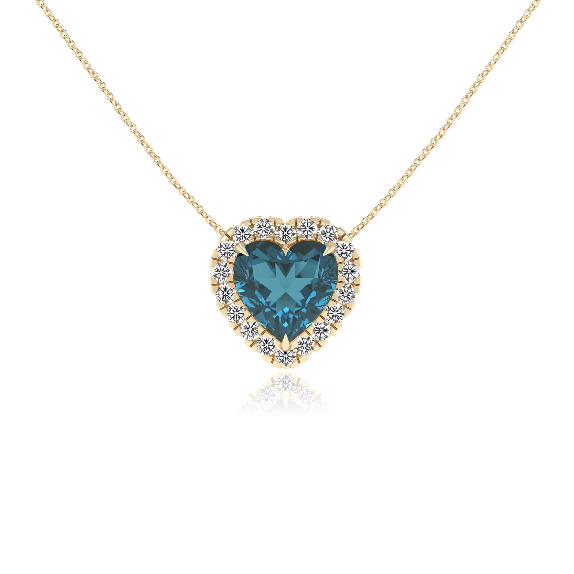 natural london blue topaz heart solitaire necklaces in yellow gold