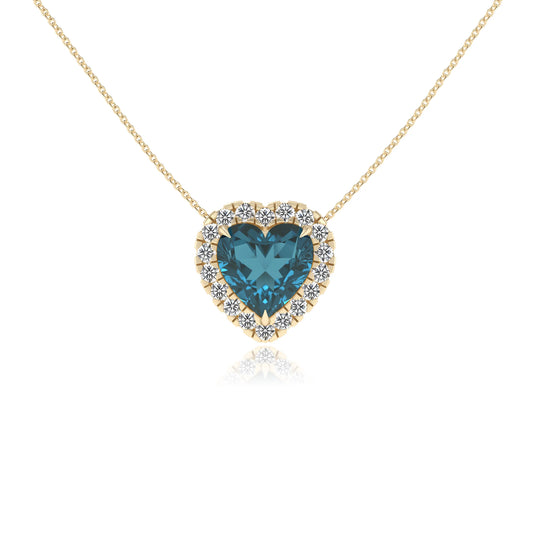 natural london blue topaz heart solitaire necklaces in yellow gold