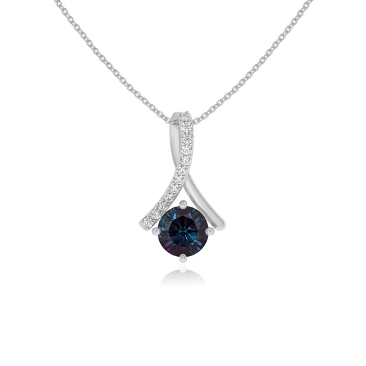 lab grown alexandrite round solitaire necklaces in platinum