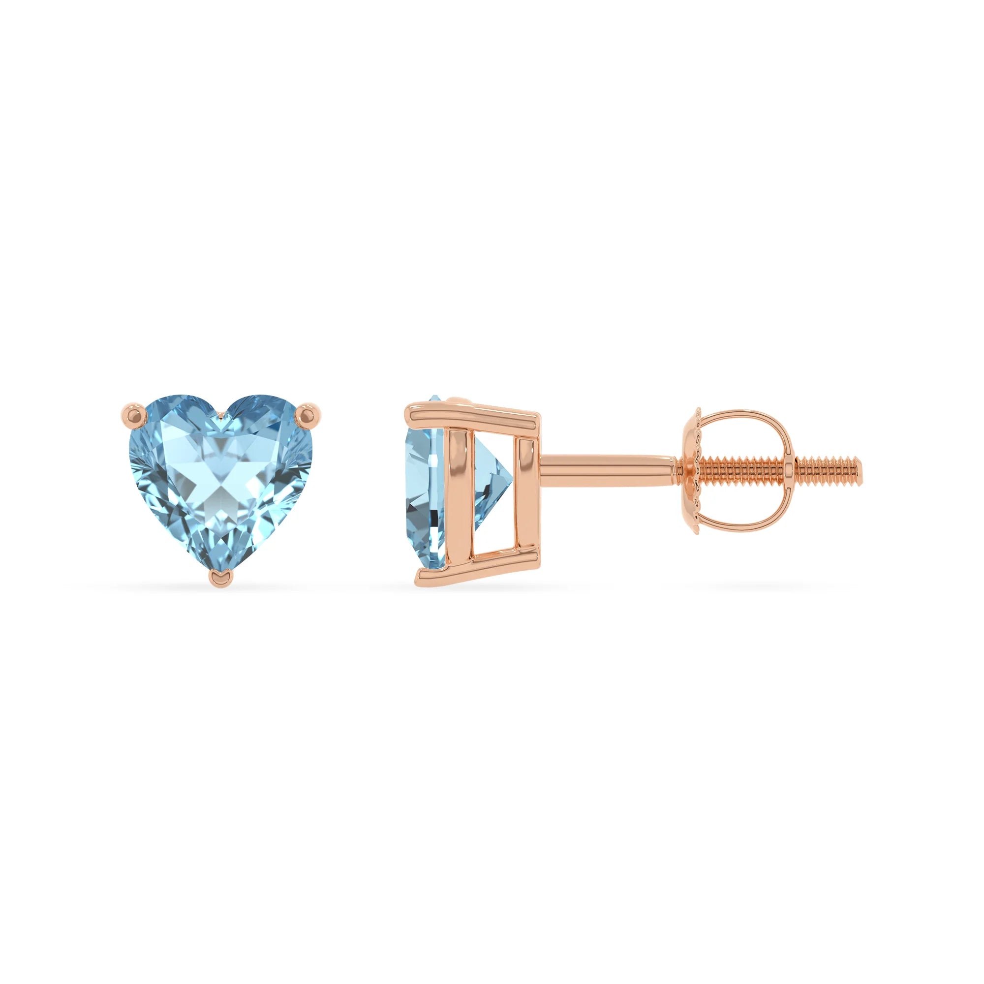 lab grown aquamarine heart stud earrings in rose gold