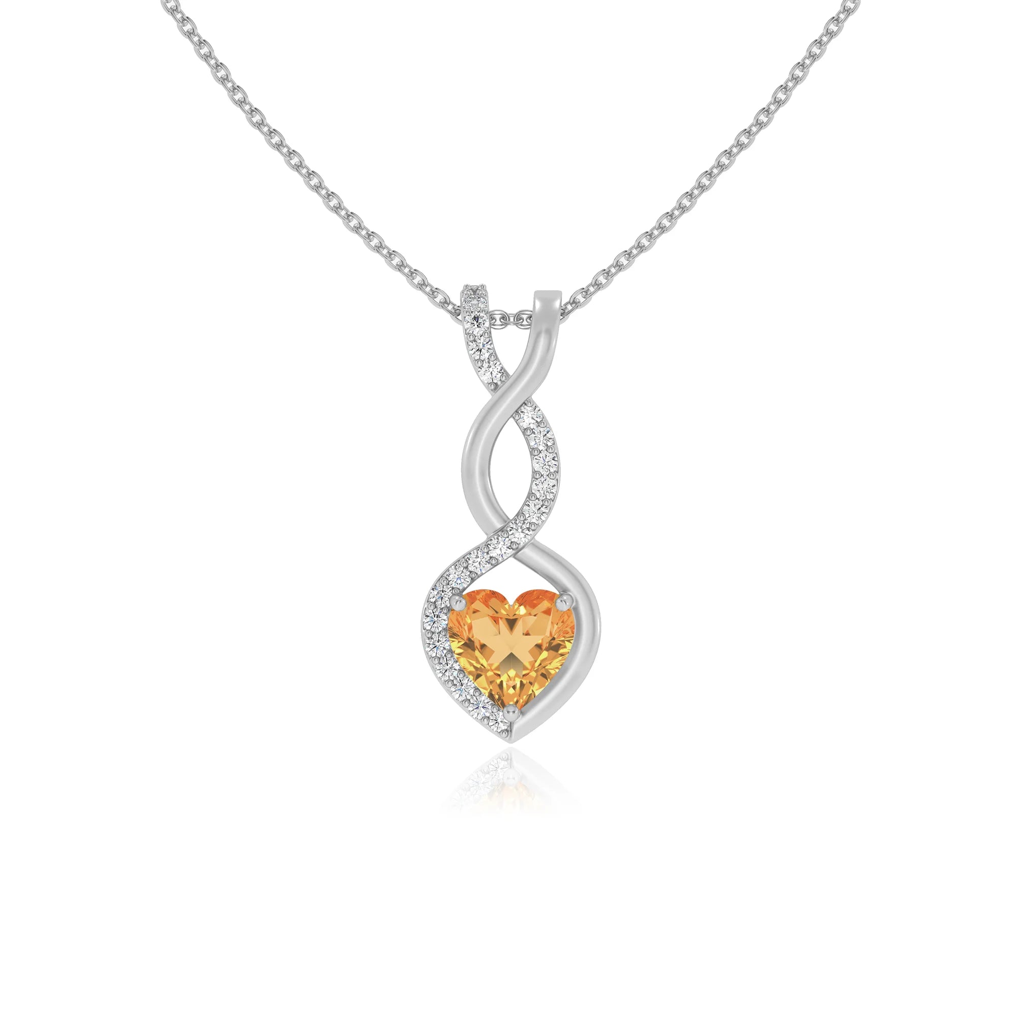 lab grown citrine heart infinity necklaces in sterling silver