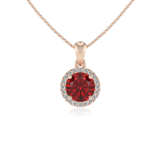 lab grown ruby round solitaire necklaces in rose gold