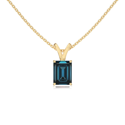 natural london-blue-topaz emerald cut solitaire v-bale necklaces in yellow gold
